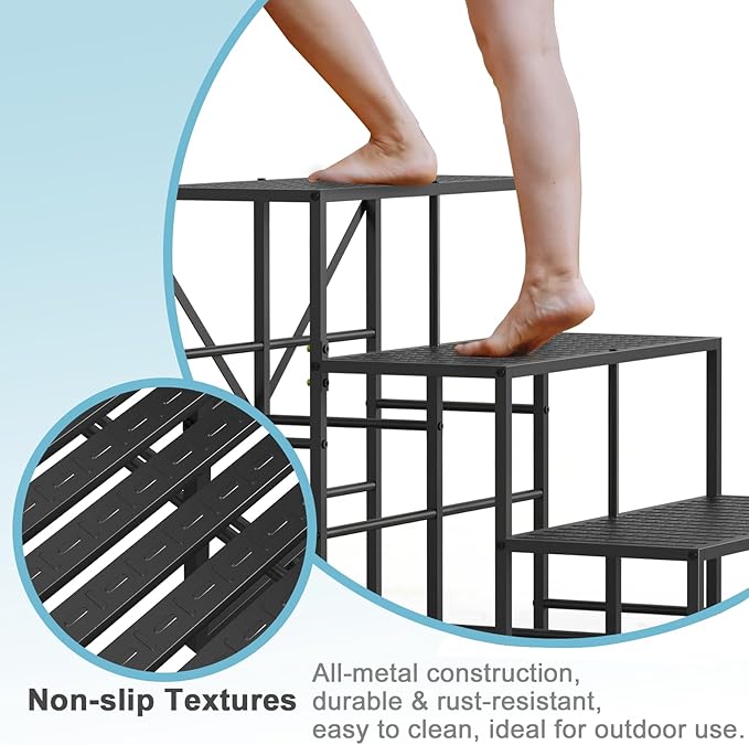 LIANTRAL 3 Step RV Stairs, Non-Slip Hot Tub Steps, Outdoor Stairs for Safe Entry and Exit, Portable Step Ladder for Pool, Mobile Home, Campers, Porch