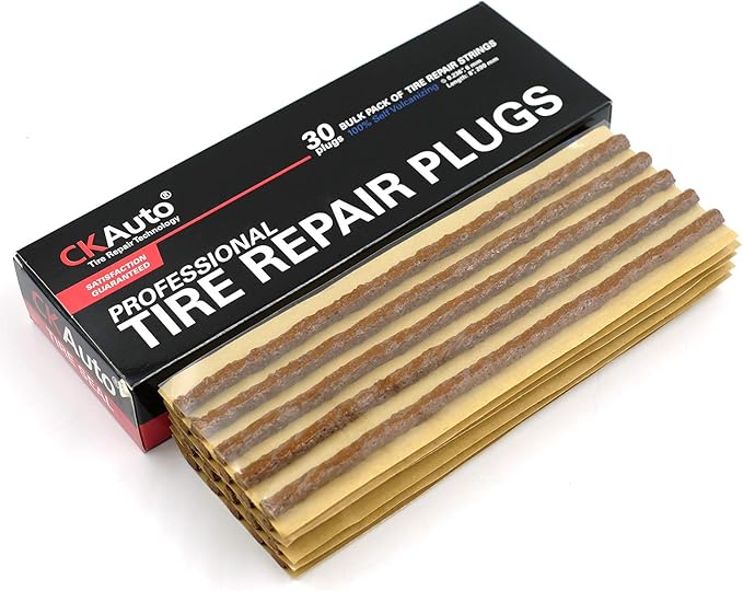 CKAuto 30pcs 8" Brown Tire Repair Strings, Automotive Tool Tire Repair Plugs for Tubeless Off-Road Tires Car, Bike, ATV, UTV, Wheelbarrow, Mower