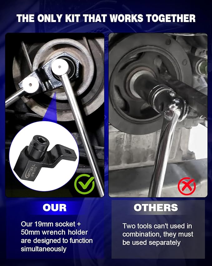 BETOOLL 19 mm Harmonic Balancer Socket & 50mm Crankshaft Crank Pulley Wrench Holder Tool Removal Holding Spanner kit Compatible with Honda and Acura Engines