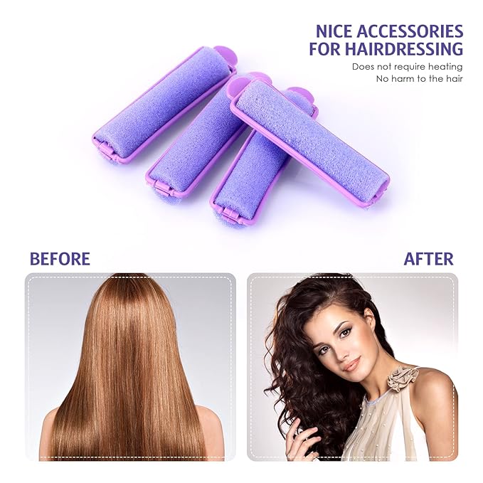 Syhood 43 Pcs Foam Sponge Hair Rollers Women 0.59 Inch Soft Sleeping Curlers Flexible Sponge Curler Tool and Rat Tail Comb for Hair Styling Hairdressing Overnight Curl and Volume(Purple)