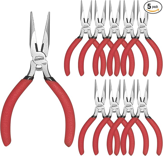 Needle Nose Pliers, 5 Inch, Needles Noses Pliers Set, 10 Pack, Small Needle Nose Plier, Long Nose Plier with Side Cutter, Spring Loaded Jewelry Needle Nose Pliers for Cutting and Bending Wire