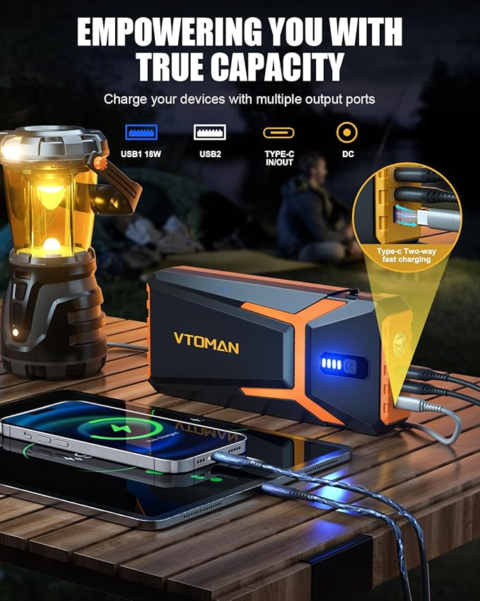 VTOMAN V10 3500A Jump Starter, Portable Car Starter (9.5L Gas,7.5L Diesel Engine) 12V Lithium Jump Box, Auto Battery Booster Power Pack, Car Battery Charger Jumper Starter with Type C Quick Charge