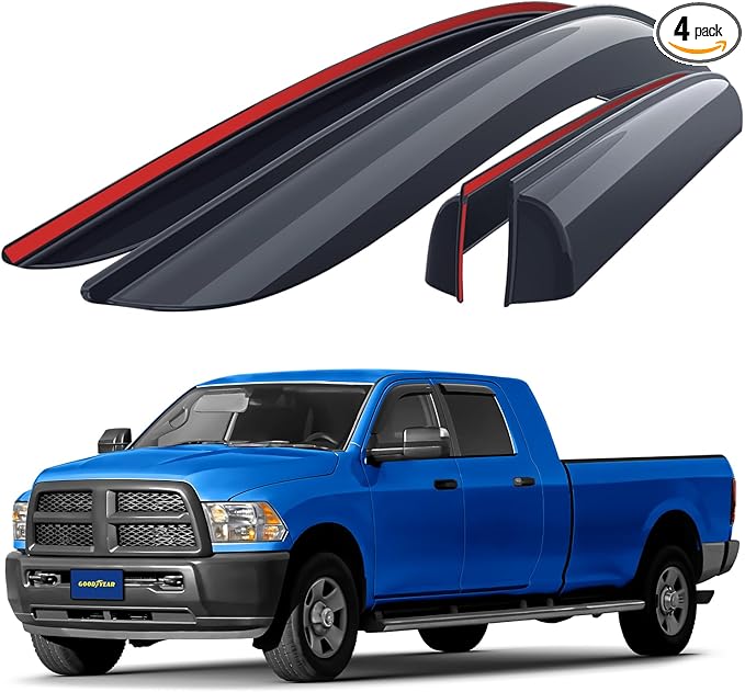 Goodyear Shatterproof Window Deflectors for Dodge Ram 2500/3500 2010-2026 Mega Cab, Tape-on Rain Guards, Window Visors,Vent Deflector Visor, Car Accessories,4 pcs. - GY008515