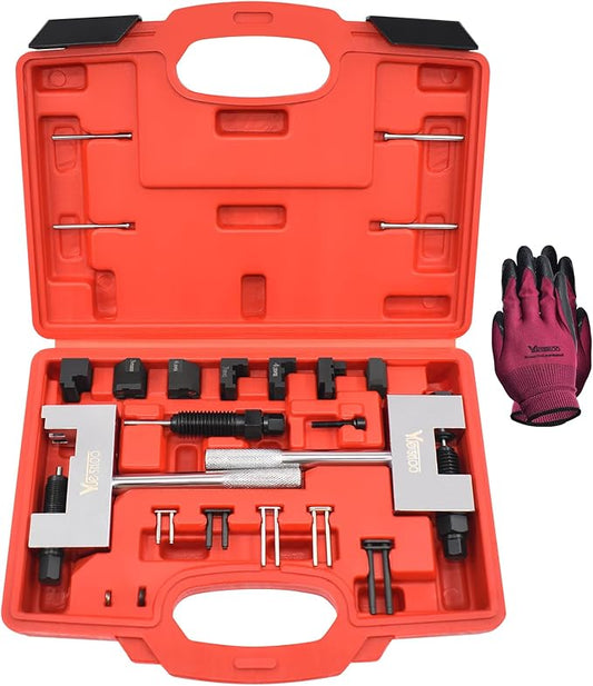 Engine Timing Chain Removal Installer Tool Kit, Camshaft Riveting Tool, Compatible with Mercedes Benz M271 M272 M273 M274 M276, with Carrying Case & Gloves