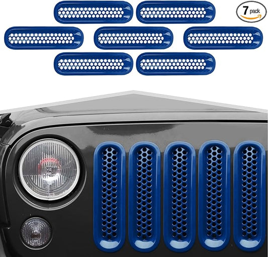 For JK JKU Front Grille Inserts Blue Grill Mesh Clip-on Trim Covers fit for Jeep Wrangler JK & JKU 2007-2017 Exterior Accessories