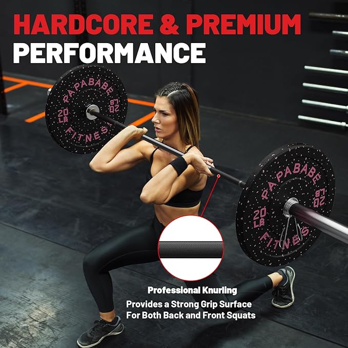 PAPABABE Olympic Barbell, 2-inch 45lb/35lb Weight Bar for Strength Training. 6.5ft/7ft Olympic Bar, 1000lb Plus Capacity, Chrome/Zinc Plating, knurled Grip for Bench Press Deadlift Squat