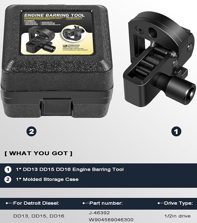 Camoo J-46392 Engine Barring Tool, Engine Turning Tool with Storage Box for Detroit Diesel DD13, DD15, DD16, MBE4000, MBE900 Alternative to J-46392 W904589046300 Flywheel Cranking Turning Tool