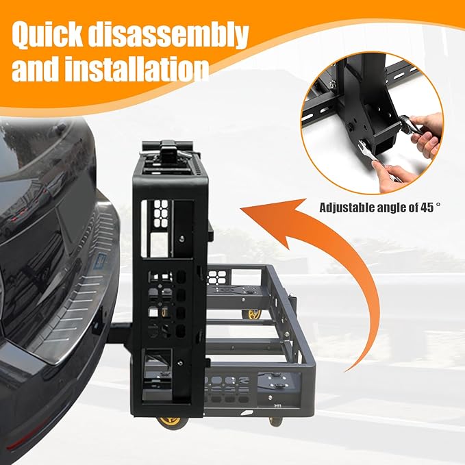 Folding Trailer Hitch Mount Cargo Basket Steel Luggage Carrier Rack Fits 2" Hitch Receiver for SUV Pickup Truck