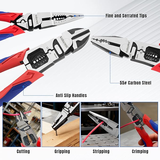 KAIHAOWIN 11-Piece Home Tool Kit with Carry Case - CR-V Steel Pliers Set, Wrench, Hammer, Screwdriver & Wire Cutter for DIY Repair, Automotive, Plumbing & Household Maintenance