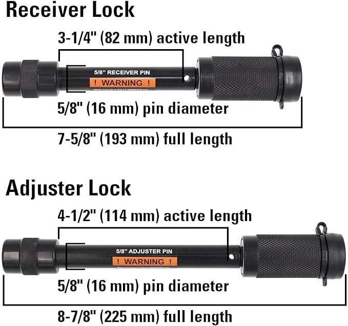 79852 Keyed Alike 5/8" Trailer Hitch Lock Set for Adjustable Channel Mounts, Double Safety Heavy Duty Tow Hitch Receiver Locking Pins fit Class III - V Hitches