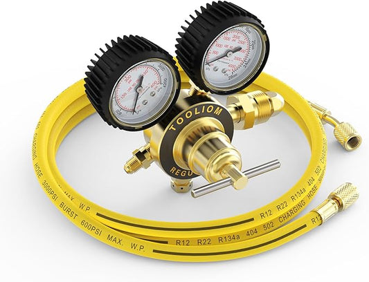 TOOLIOM Nitrogen Regulator with 6' 7" Hose CGA580 Inlet Connection, 0-600 PSI and 0-4000PSI Output Pressure, Heavy-Duty Brass Handle, 1/4'' Male Flare Outlet Connection