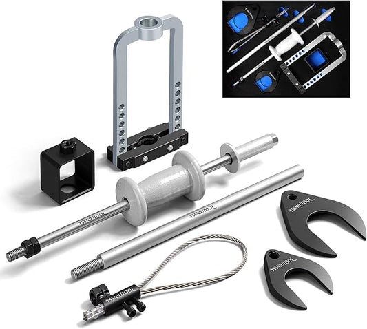 CV Axle Puller Tool, master CV joint puller set 63mm 48mm CV Joint Fork, CV Axle Removal Tool,Outer CV Joint Adapter Steel Cable Adapter,7 hole ball cage universal removal tool,Slide Hammer Extension