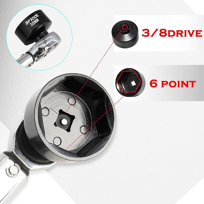 7 Pcs Low Profile Oil Filter Socket Set 6 Point Canister Oil Filter Cap Wrench Remover and Installer Tool Kit Compatible with VW BMW V0lVO Chevy Etc with 3/8" Drive 24mm 27mm 29mm 30mm 32mm 36mm 38mm