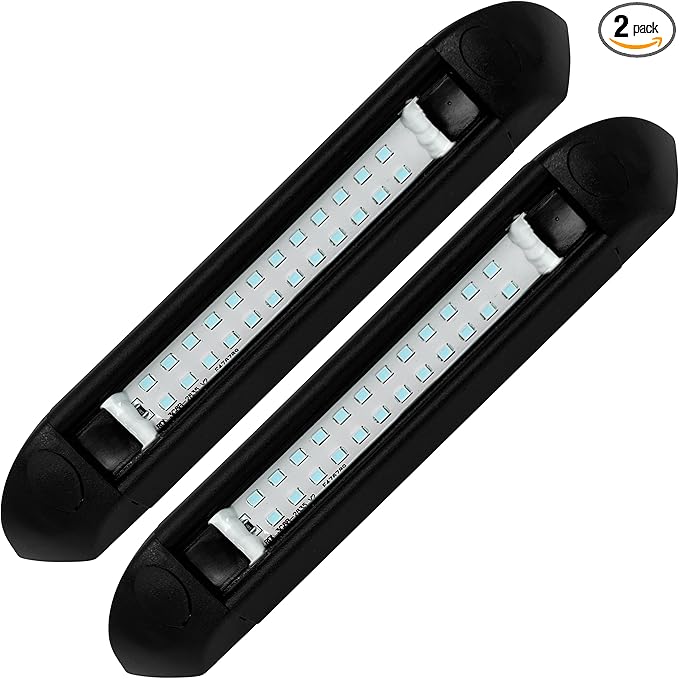 Command Electronics 12V LED Exterior Extruded Porch Light – Surface Mount Utility – IP67 Rating OEM RV, Camper, Bus, Truck, & Trailer – 8"x1.4"x1.4" – Black Case/Blue Light 2-Pack