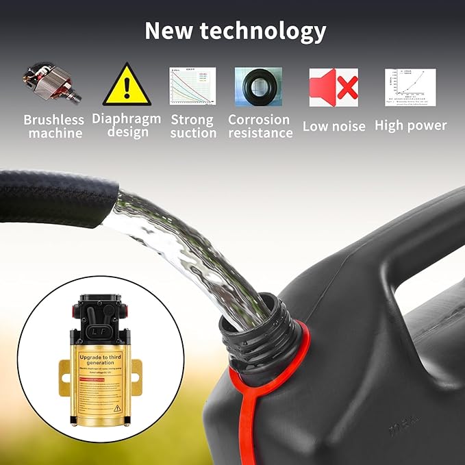 12V Electric Fuel Transfer Pump 120 GPH Gasoline Pump With 13FT Cigarette Lighter Plug Alligator Clips, Explosion-Proof Design Suitable For Vehicles, Boats,Equipment,Gasoline, Diesel, Water