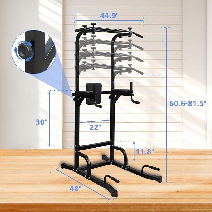 Power Tower Pull Up Bar Station,Height Adjustable Multi-Function Dip Station for Home Gym Strength Training Fitness Workout Equipment