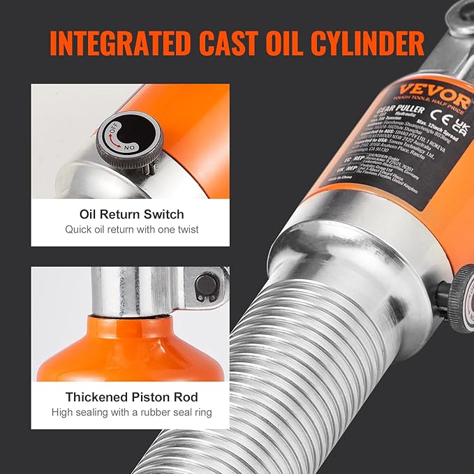 VEVOR Hydraulic Gear Puller, 15 Ton Max Capacity Wheel Bearing Pulling Separator, 2 or 3 Jaws Puller, Vertically and Horizontally, 12" Jaw Hydraulic Puller with Case for Pulling Hubs