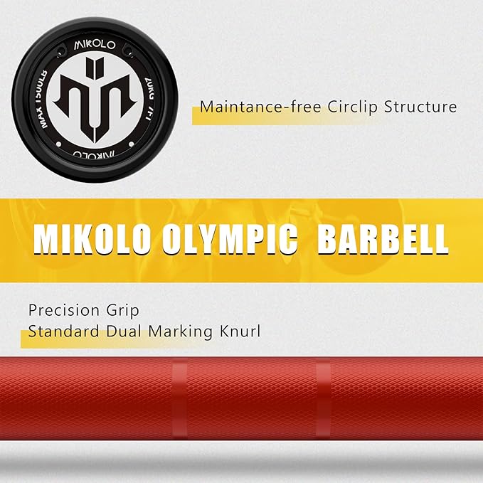 Mikolo 7ft Olympic Barbell, Barbell for Weightlifting and Powerlifting 45lb, Olympic Bar for 1500lbs Capacity, Weight Bar Fit 2” Standard Weights