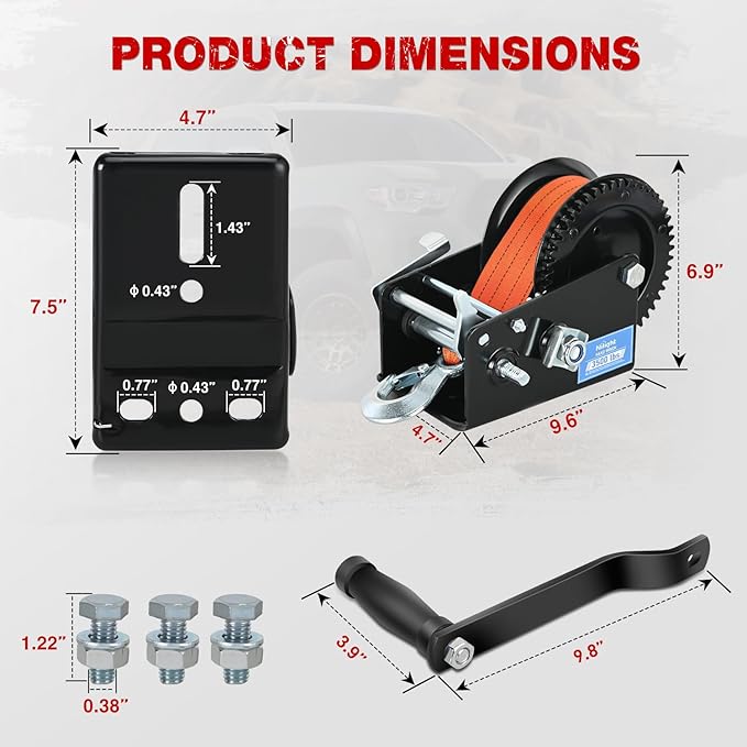 Nilight Boat Trailer Winch 3500 LBS Hand Crank Winch Heavy Duty Boat Winches with 33 FT Orange Strap Rope Hook Two Way Ratchet 4:1 8:1 Gear Portable Marine Manual Winch for Trailers Boat RV ATV Towing