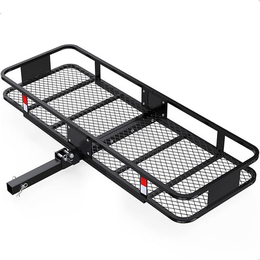 FORWODE 60x20x6 Hitch Cargo Carrier for 2 Inch Receiver, 500LB Capacity Hitch Mount Cargo Rack Carrier, Folding Hitch Cargo Basket with Antirust Coat