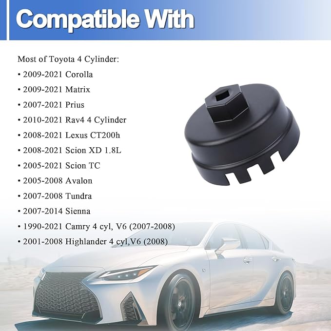 64.5mm Oil Filter Wrench Fits for Camry Lexus 4Runner 2.0L - 5.7L Engines with Cartridge Style Oil Filter System, 14 Flutes, 4 Slots Oil Filter Removal Tool, Black