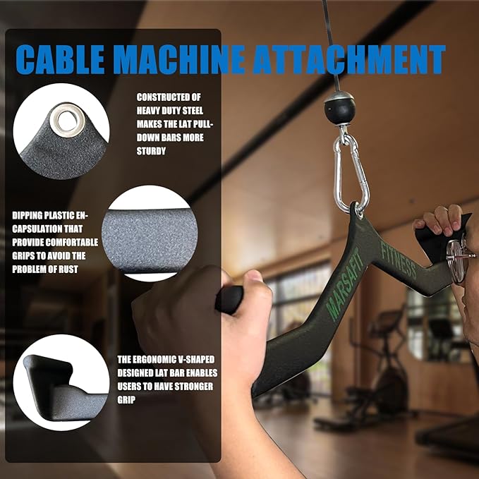 Ergonomic LAT Pull Down Bars, Back and Triceps Strength Training Equipment, LAT Pulldown Attachments, Cable Attachments for Home Gym
