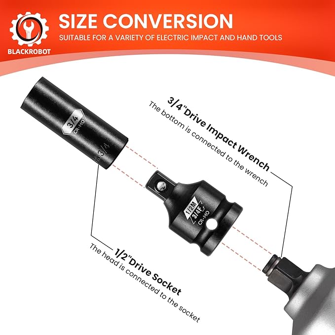 BLACKROBOT Impact Socket Adapter Set 8PCS, 1”3/4”1/2” 3/8”1/4”Square Drive, Reducer for Impact Driver Wrench Drive Conversion, Cr-Mo Steel Exceeds ANSI Standards with Portable Case
