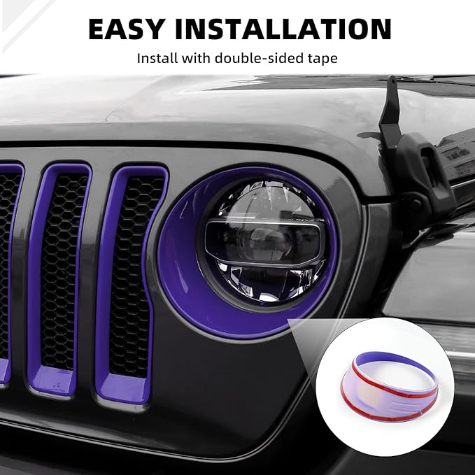 Grille Grill Insert+Headlight Turn Light Cover Compatible with 2018-2023 Jeep Wrangler JL JLU Sport/Sport S Only,Not for Sahara,Rubicon 4xe(Purple)