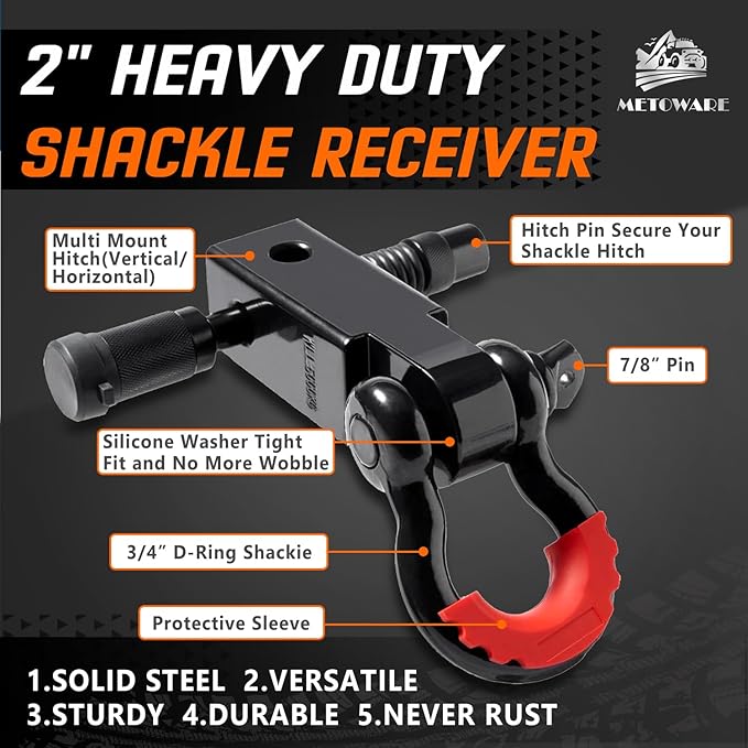 METOWARE Heavy Duty Tow Strap Recovery Kit - 3" x 30ft(35,000lbs) Winch Strap + 3/4" D Ring Shackles(2pcs) +2" Shackle Hitch Receiver + 5/8 Locking Pin + Storage Bag - Truck, SUV, ATV Off Road