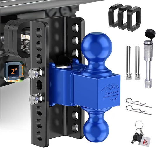 Adjustable Trailer Hitch -Drop Hitch (Fits 2-Inch Receiver) -6" Drop/Rise Tow Hitch, 2" & 2-5/16" Ball Hitches for Trucks -21,500 GTW Hitch Ball Mount with Anti-Theft Locking Hitch Pins