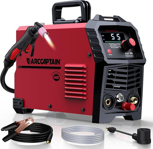 ARCCAPTAIN 55A Plasma Cutter, Large LED Display, Non-Touch Pilot ARC Plasma Cutting Machine, 120/240V Dual Voltage IGBT Inverter, 1/2" Clean Cut, Post Flow, 2T/4T, for Beginners DIY