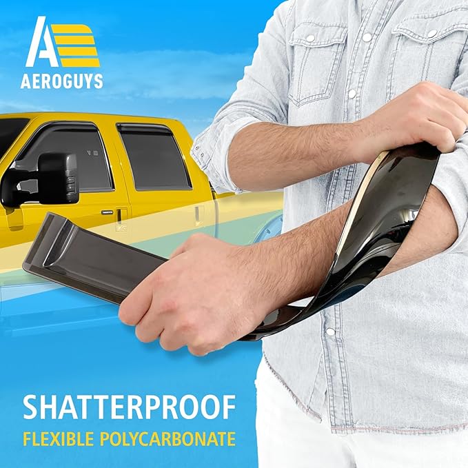 Extra Durable Window Deflectors Tape-On Visors Rain Guards Fit for Ford F250-550 Super Duty 1999-2016 SuperCrew, Sun Visors, Wind Vent for Shades, Exterior Car Accessories - 4pcs. AG0874