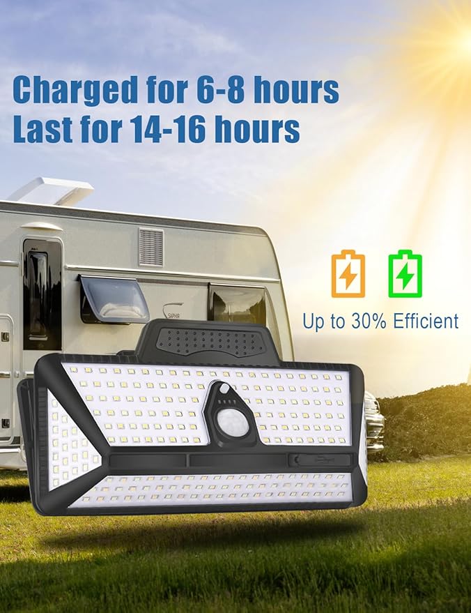 Chelhead Solar RV Exterior Light, 208 Led Amber White RV Porch Lights with Motion Activated, Remote Control, Clip On Camper Lights for Outdoor Compatible with for RV Camper Trailers Truck
