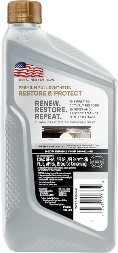 Valvoline Restore & Protect Full Synthetic 5W-20 Motor Oil 1 Quart