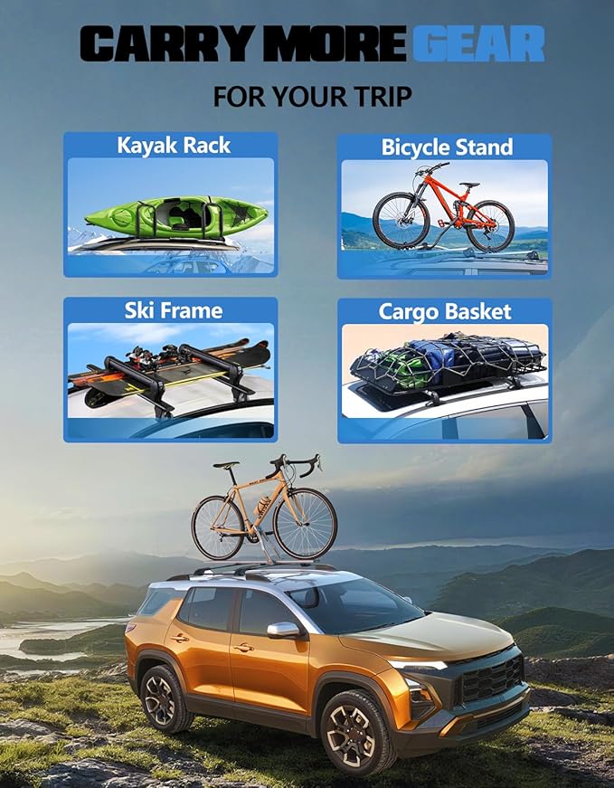 Heavy Duty 330lb Lockable Roof Rack Cross Bars Compatible with Chevy Chevrolet Equinox 2025 2026 (Not for EV) with Raised Rails, Aluminum Roof Rails Crossbars Black Rooftop Cargo Luggage