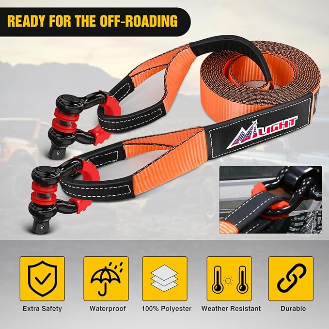 Nilight 3" x 20' Recovery Tow Strap Kit with 2" Hitch Receiver and 3/4" Anti-Theft D-Ring Shackles Storage Bag Heavy Duty Tow Rope for Car Truck SUV ATV (MBS 31500LBS)