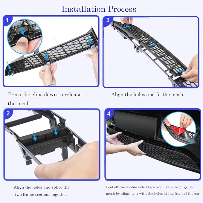 Front Grill Mesh for 2024-2025 Tesla Model 3 Highland, Snap-On Lower Bumper Grille Insert for Debris Protection, All-Weather ABS & Stainless Steel Vent Cover Guard (Matte Black)