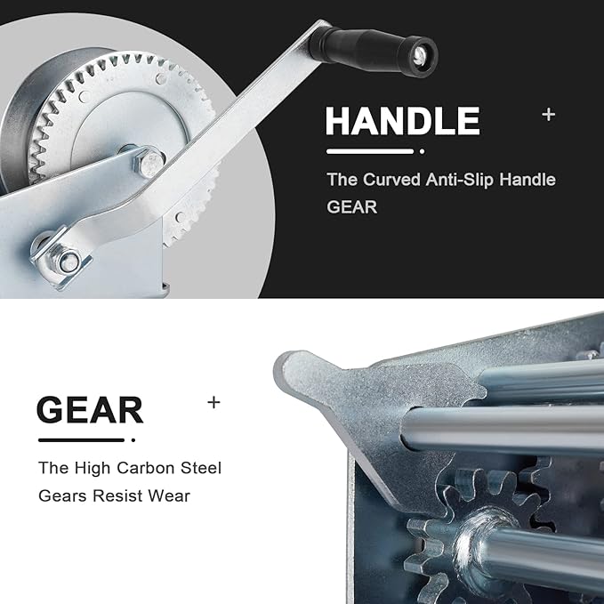 Trailer Boat Winch - 3500 lbs Hand Crank Winch with 26 ft Polyester Strap, Crank Trailer Winch with Heavy Duty Hook for Boat Trailer Towing RV ATV Truck