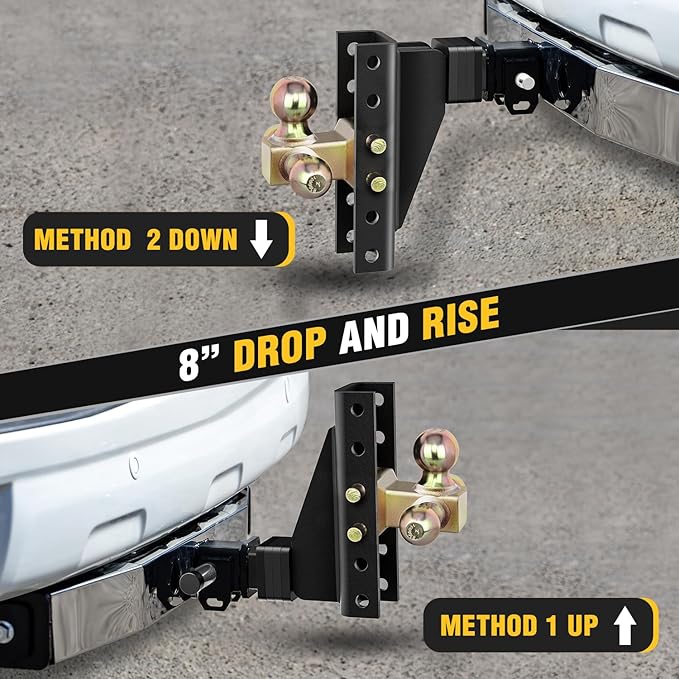 Nilight Adjustable Tri-Ball Trailer Hitch Mount 8 Inch Drop/Rise Hitch 1-7/8" 2" 2-5/16" Fits 2-Inch Receiver 15000lbs GTW for Heavy Duty Truck with Anti-Theft Pin