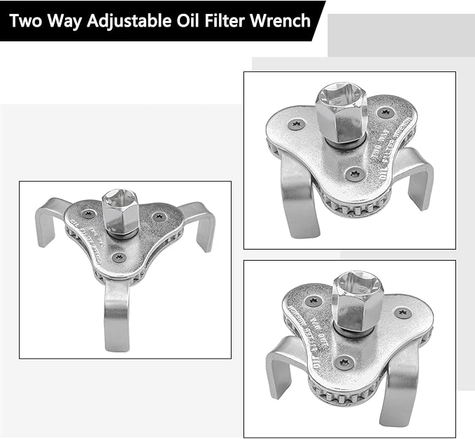 Universal Adjustable Oil Filter Wrench, Carbon Steel, 3-Jaw Design, 2.5-4.5 Inch Range, Suitable for Cars, Trucks, Motorcycles, Lawn Mowers