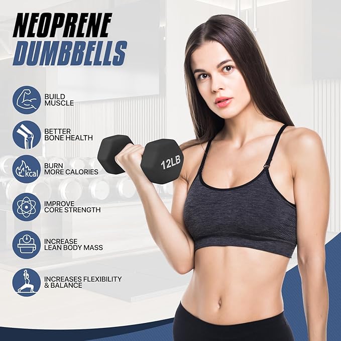 MADOG Dumbbell Set, Anti-Slip Neoprene Coated Hexagon Hand Weights for Home Gym Equipment Workouts Strength Training
