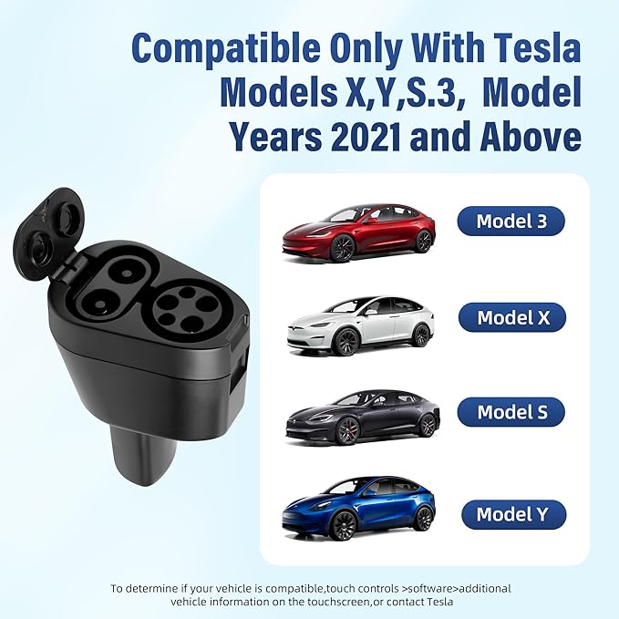 2-in-1 CCS1 & J1772 to Tesla Adapter, 250KW, 80A, Safety Certified, Compatible with Tesla Model S/3/X/Y/Cybertruck, for Level 1/2/3 Charging Stations