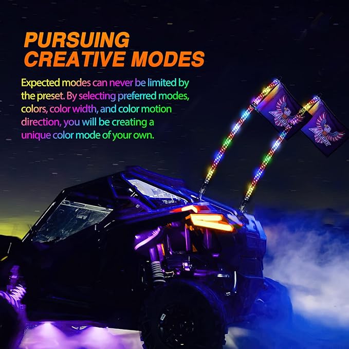 Nilight 2PCS 3FT RGB LED Whip Light, Remote App Control w/DIY Chasing Patterns Stop Turn Reverse Lighting Modes Safety Lighted Antenna for ATV UTV Polaris RZR Can-am Dune Buggy Jeep