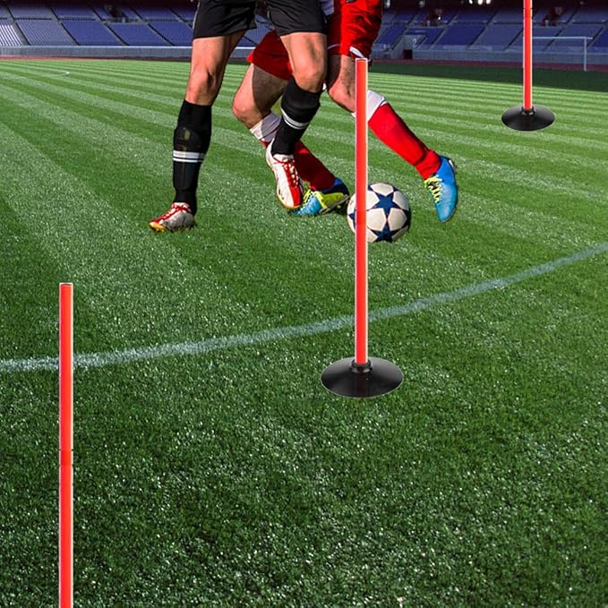 TNZMART 3.3FT Training Agility Poles Detachable Soccer Training Sticks Multi-Purpose Slalom Boundary Poles with Rubber Bases