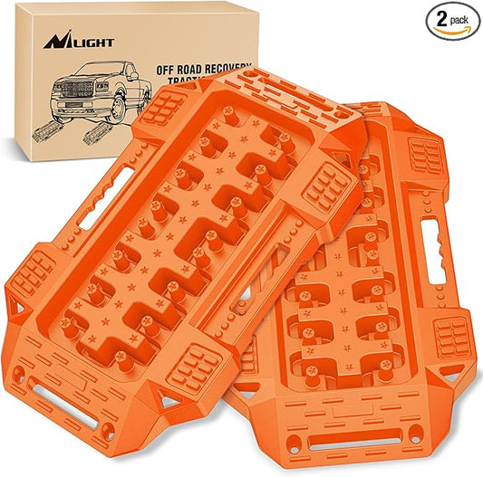 Nilight Recovery Offroad Traction Boards Mini Short Emergency Tire Tracks Mats For 4WD 4X4 ATV UTV on Mud Sand Snow (2PCS Orange)