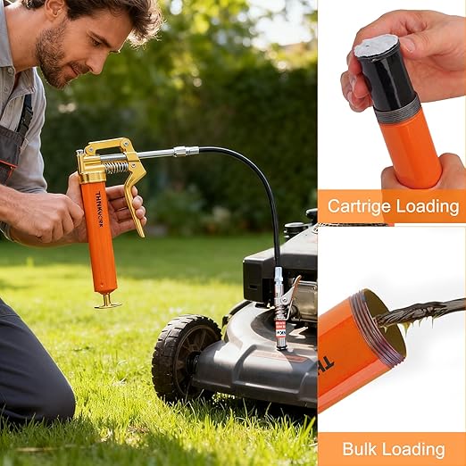 THINKWORK Mini Grease Gun Kit for 3 Oz Tubes, 3000 PSI Pistol Grip Lube Grease Guns Tool with 0.53" Coupler and Needle Nozzles - for Minor Maintenance Tasks, Automotive, Agricultural