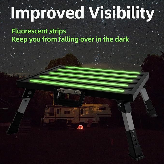 19”×14.5” Foldable Large RV Steps with Glow in The Dark Tapes Adjustable RV Step Aluminum RV Step Supports Up to 1500 lbs