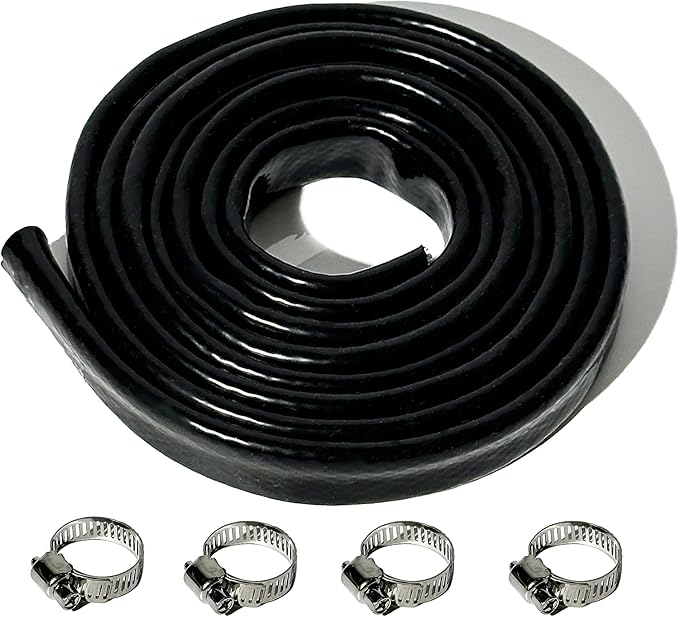 1/4" ID Heat Shielded Fire Sleeve Thermo Armor Silicone Coated Fiberglass Heat Protection w/ 4 Clamps for Automotive Hose Lines & Electrical Wiring - Black 5FT