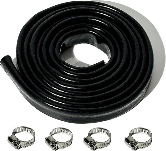 1/4" ID Heat Shielded Fire Sleeve Thermo Armor Silicone Coated Fiberglass Heat Protection w/ 4 Clamps for Automotive Hose Lines & Electrical Wiring - Black 5FT