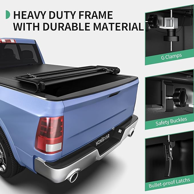 Soft Quad-fold Tonneau Cover Fit for Dodge Ram 1500 2009-2025 (Incl. Classic & New), Fleetside 5.7 Ft Bed (Without Ram Box)